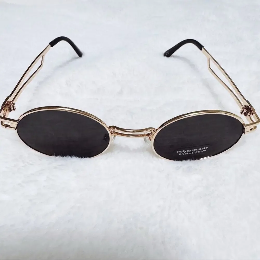 Brandon Black with Gold Rim Round Sunglasses